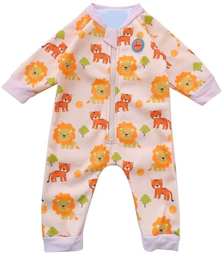 Swimbubs Baby Swimming Warm Suit Boys Fleece Lined Wetsuit Girls UV UPF50 Sun Protection Swimsuit (3-6 Months, Orange Lion)