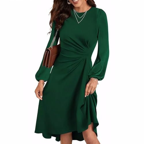 RPAEOY Robe Femme Élégante Manches Longues à Ourlet Volanté Bodycon Sexy Chic Bohème Casual Vintage Crayon Midi Jupe pour Cocktail Party Mariage (Vert foncé/XL)