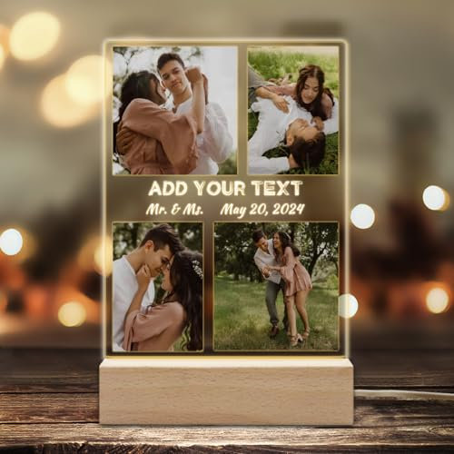 LSDINDF Beleuchteter LED-Rahmen mit Holzständer, Personalisierter Bilderrahmen mit Nachtlicht, personalisiertes Paargeschenk für Frauen und Männer – leuchtendes