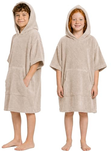 CalmyBEACH Frottee Badeponcho Kinder Jungen - Mädchen Surf Poncho 100% Baumwolle Strandponcho Handtuch mit Kapuze Surfponcho Bademantel