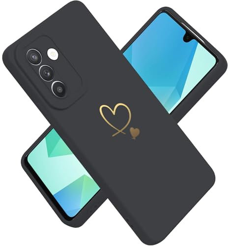 Paitech für Samsung Galaxy A16 5G Hülle Dünn Weiche TPU Silikon Case Stoßfeste Schutzhülle Kameraschutz mit Niedliche Gold Liebesherzform Muster Hanyhülle für Samsung A16, Schwarz