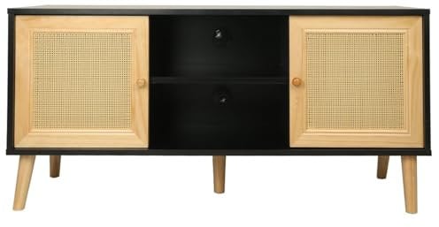 Habitat et Jardin Meuble TV scandinave en cannage Iguane - 120 x 30 x 56.5 cm - Noir