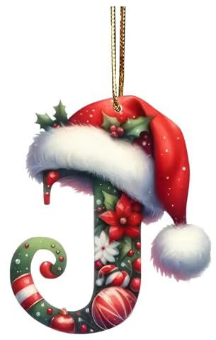 26 Letter Christmas Tree Pendant, Funny Personalized DIY Ornaments, Hanging Xmas Alphabet Letters for Christmas Tree (J)