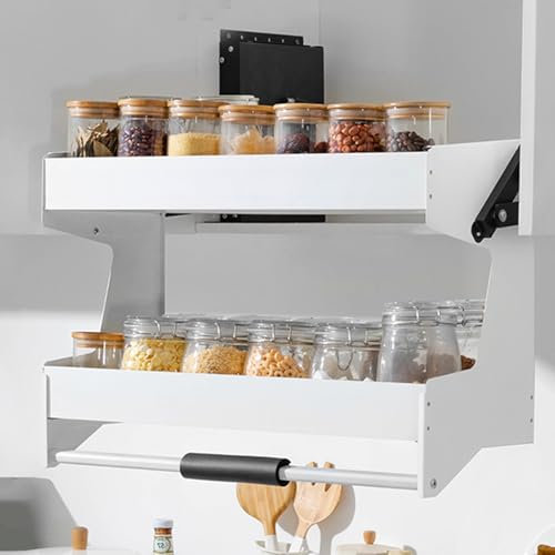 CAFIEDR Ausziehregal, Küchenwand-Schieberegal, 2-stufiges Ausziehregal für Hochschränke, Schrank-Aufbewahrungs-Organizer für Küchenliftschränke(Weiß 222 * 250 * 452mm)