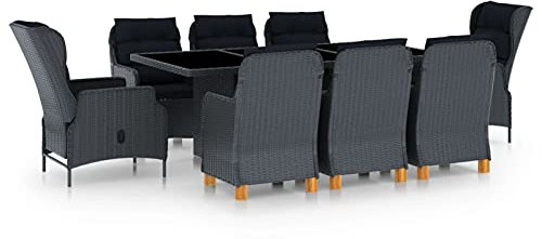 ShGaxin 9-TLG. Garten-Essgruppe mit Auflagen Poly Rattan Dunkelgrau, Esstisch Mit Stühlen Set, Gartenmöbel Sitzgruppe, Balkon Möbel, Gartenlounge Set, Terrassenmöbel, Balkonmöbel Set - 3060185