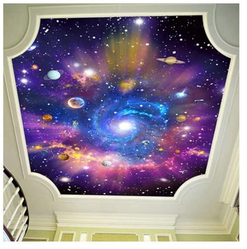 HBYUEHAN Papier peint photo 3D pour plafond vortex, galaxie, espace, planète, restaurant, hôtel, salon, fond de télévision, affiche
