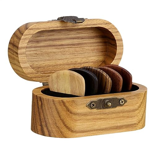 Porta plettri, scatola portaoggetti in legno, multifunzione, comoda, compatta, portatile, 8 cm, ideale per strumenti a corda, ukulele e basso (8 x 4,9 x 4,5 cm)