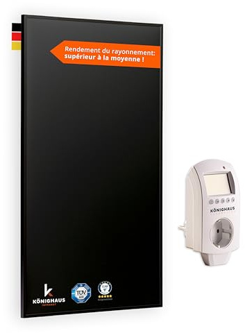 Könighaus Infrarotheizung Black Edition - 1200 Watt - Thermostat | TÜV SÜD, 5 Jahre Garantie, doppelter Überhitzungsschutz, in 2-4 min betriebsbereit