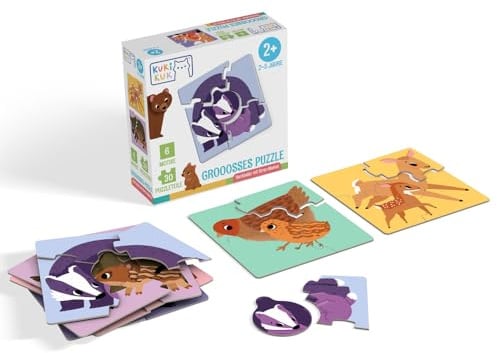 KukiKuk Tierkinder Puzzle – Groooosses Lernspiel für Kinder ab 2 Jahren – Liebevoll illustriert – Fördert Sprache, Motorik & Eltern-Kind-Gespräche – Geschenkidee mit Herz für kleine Entdecker