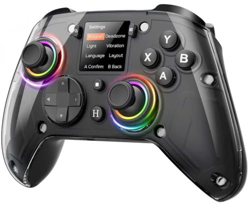 GUSGU G7 Wireless Gaming Controller with Interactive Screen, 1000Hz Polling Rate, Hall Joysticks & Triggers, 4 Programmable Buttons, Compatible with PC, Switch1, PS4, iOS, Android, Black