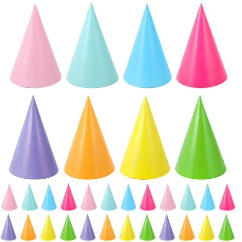 32 Stück Partyhüte,Bunte Partyhut Geburtstag Set,Schöne Kuchenkegel Geburtstag Papierhüte,Partyhütchen,Party Papier Krone Papier Party Hüte für Jungen Gilrs,für Dress Up Birthday Party Deko(8 Farben)