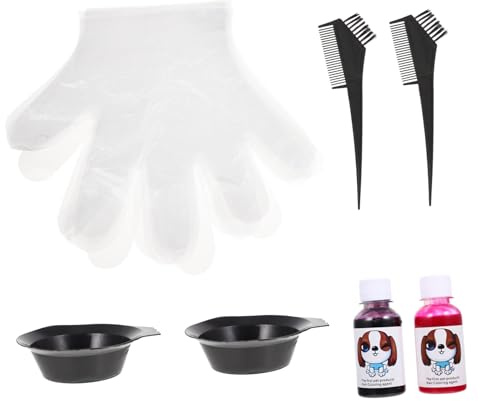BUGUUYO Sichere Tierhaarfarbe für Welpen Modische Rosa Haarfärbemethode Praktisches Zubehör mit Kamm und Handschuhen Langlebig und Leicht Anzuwenden