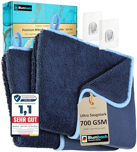 BLUMBACH® Trockentuch Dusche 2-Set 700 GSM 40x60cm Microfaser Putztuch