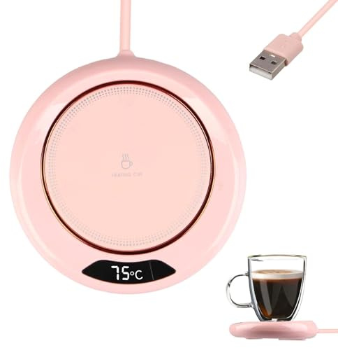 Amztour Coffee Mug Warmer with 3 Temperature Setting(55-75℃) Smart Touch Cup Warmer Portable USB Beverage with LED Display for Office Desk Cocoa Coffee Tea Milk Hot Drinks(Pink)
