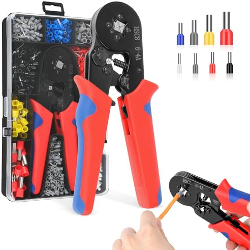 Pesutei Ferrule Crimping Tool 0.25-10 mm²(AWG 23-7) with 1900 Wire Ferrules | Self-Adjustable Ratchet Crimping Tool with Bootlace Ferrules