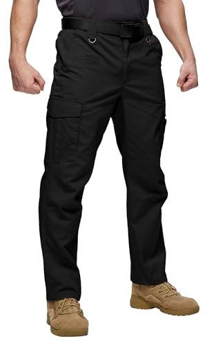 ZITY Pantaloni da lavoro per uomo, heavy duty combat, cargo, stretch, sicurezza, pantaloni tattici con più tasche, vita semi-elastica, Nero, 36W / 30L