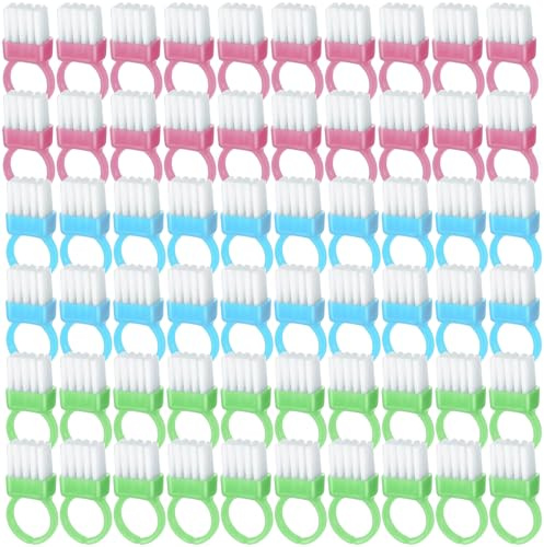 60 PCS Nail Brushes Small Ring Style Nail Brush for Women Men | Soft Dust Brush Plastic Handle Vibrant Colours Durable Tightly Packed Bristles Compact Portable for Manicure Finger Nails