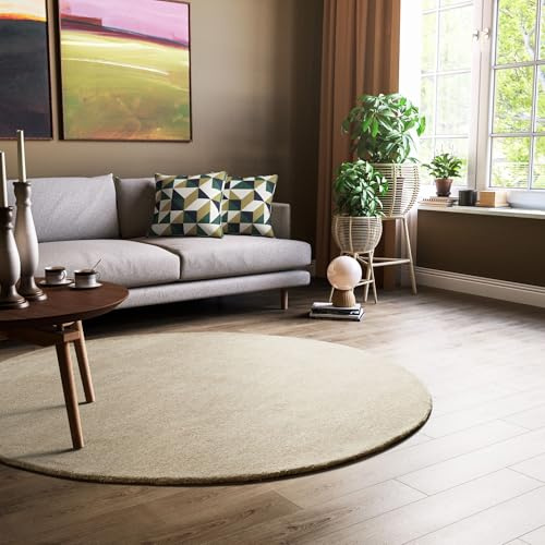 Steffensmeier Gabbeh Teppich Jaipur | 100% Schurwolle | Wohnzimmer | Schlafzimmer | Handtuft | Beige | Rund Ø 160 cm