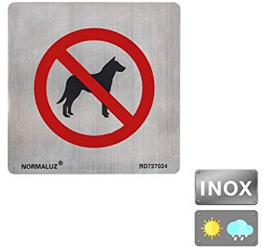 Normaluz RD727024 - Señal Adhesiva Cuadrada Prohibido Perros Acero inoxidable Adhesivo 0,8 mm 12x12 cm Gris