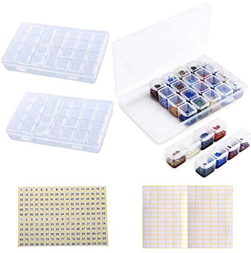 Eiito Diamond Painting Zubehör Boxen, 2 Pack 28 Grids Diamond Painting Aufbewahrungsbox Embroidery Beads Boxes Organizer for Jewelry Earrings Container