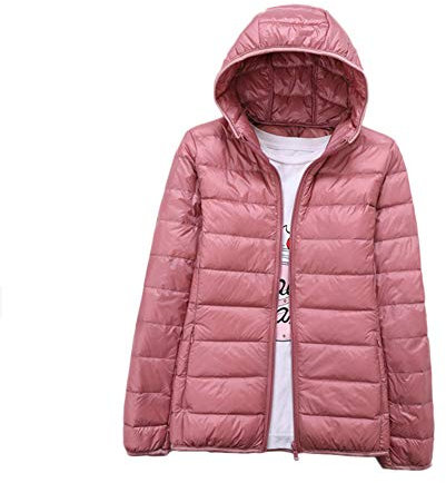 Femme Doudoune à Capuche Duvet de Canard Blanc Légère d'hiver Ski Compressible Down Veste Blouson Outdoor Sport Manteau Courte Rose 2 M