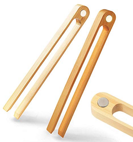 Pinzas de tostador de bambú magnético: 100% Madera natural de 22 cm | Ecológico, accesorio de cocina moderno que ahorra espacio para hogar restaurante | Juego de 2