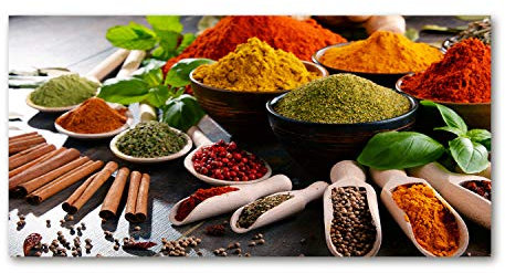 Tulup Impression sur Verre de 120x60 cm Image Tableau Photo décorative panoramique pour la Cuisine et Le Salon - Nourriture et Boissons - Épices Colorées - Multicolore