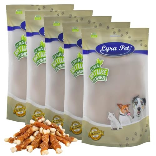 Lyra Pet® 5 kg Calciumknochen mit Hühnerbruststreifen | Kausnack vom Huhn | Leckerli für alle Hunde | Fettarmes Hundefutter | Idealer Belohnungs- und Trainingssnack | Wiederverschließbar