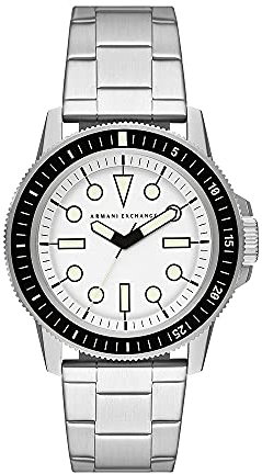 Armani Exchange Dreizeiger-Edelstahluhr für Herren, 44 mm Gehäusegröße mit Edelstahlarmband