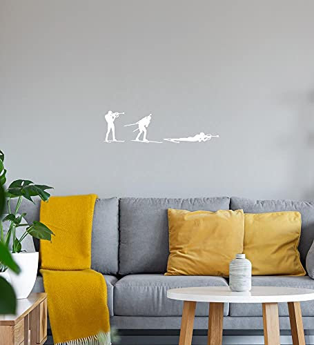 Drei Biathlon Stellungen Wandtattoo Weiß Aufkleber 130 x 36 cm