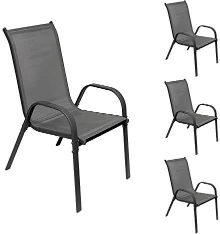 Mojawo 4 Stück Stapelsessel Gartenstuhl Gartensessel stapelbar mit Textilenbespannung Balkonmöbel Gartenmöbel Terrassenmöbel Farbe Anthrazit - Anthrazit