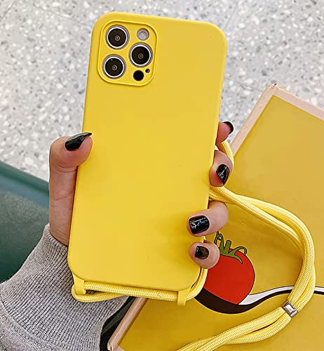 Emlivi Handykette Hülle iPhone 11, Necklace Handyhülle, Umhängeband Handykordel Schutzhülle, Weich Schultergurt Silikonhülle, TPU Cover mit Stylische Band, Kette Case für iPhone 11 -Gelb