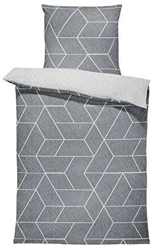 one-home Winter Bettwäsche 135x200 cm geometrisch grau anthrazit Flausch Thermofleece