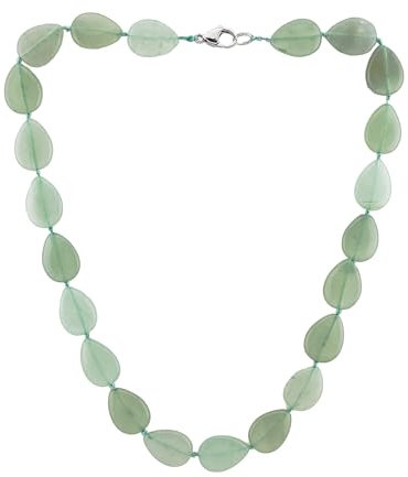TreasureBay Damen-Edelstein-Halskette – handgefertigt, 12 x 18 mm, Tropfenform, natürlicher Edelstein, Perlenkette für Frauen und Mädchen, Edelstein, Achat, Aventurin