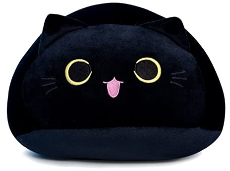 Ubaywey Schwarze Katze Plüsch Fette Schwarze Katze Plüschkissen Anime Katze Kuscheltier Plüschtier Spielzeug Entzückendes Umarmungs-Schlafkissen für Kleinkinder Kinder Freunde 30 cm