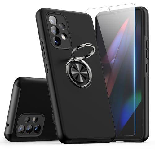 KRAFTCARE Hülle für Samsung Galaxy A53 5G mit 1 Pack Panzerglas Schutzfolie, Handyhülle mit Eingebetteter 360° Grad Ring, Magnetische Schutzhülle Stoßfest Cover Case,Schwarz
