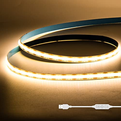 Gingsow Strisce LED COB USB 5V Bianco Caldo 2700K 1M,320LED Strisce LED COB Dimmerabili CRI80+ Retroilluminazione TV,Nastro LED Flessibile Sotto Luce da Pavimento per Illuminazione Domestica Fai da Te