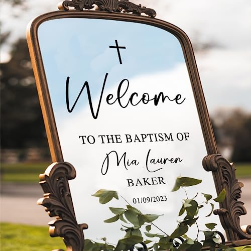 Baptism Welcome Sign for Mirror Or Board - Personalise with Full Name & Date, Vinyl Decal Sticker for DIY Baptism - Easy to Apply