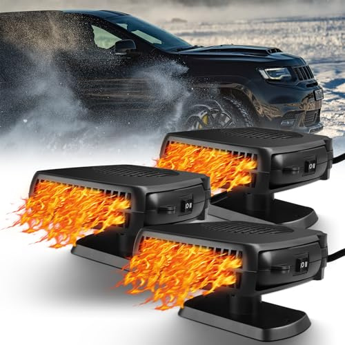 Therwen 3 Pcs Portable Car Heater 150W 12V Car Heater Plug in Cigarette Lighter Defroster for Windshield 360 Degree Rotation Heating and Cooling Fan Auto Demister Cooling Air Circulator