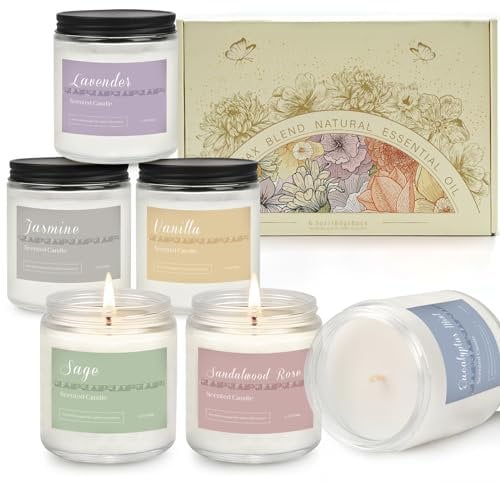 Duftkerze im Glas 6 Düft,Kerze Geschenkset für Frauen,6 Stück Duftkerzen Geburtstagsgeschenk im großen Jar,Natürliches Sojawachs Duftkerzen-Set für Valentinstag,Bad, Spa, Meditation,Brenndauer 300H