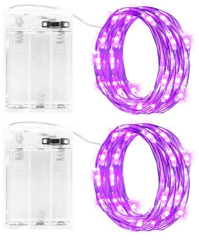 cshare LED Lichterkette Batterie, 2x 3M 30LED Kupferdraht Lichterketten Akku mit Timer Wasserdicht Fairy Lights für Zimmer Garten Krüge Weihnachten Innen Außen Dekoration,Lila