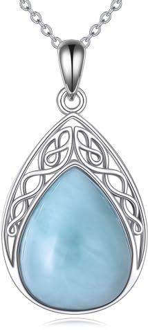 POPLYKE Keltischer Knoten Larimar Halskette für Frauen Sterling Silber Larimar Halskette Keltischer Larimar Schmuck Geschenk für Gitls (Larimar)