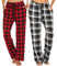 Ekouaer 2er Pack Pyjamahose Damen Lang Schlafanzughose Nachtwäsche Freizeithose Yogahose Karierte/Unifarbe Schlafhose mit Taschen und Kordelzug Rot Schwarz Weiß L