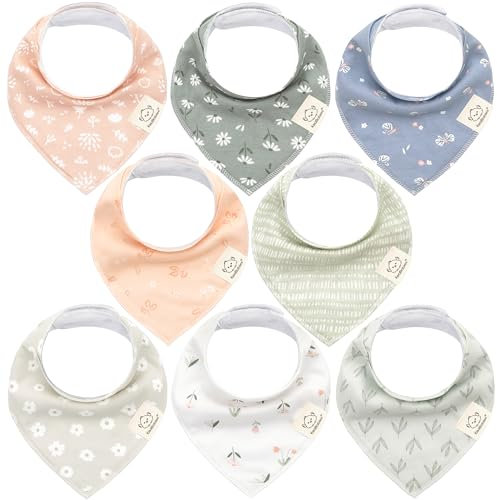 8 Stück Dreieckstuch Baby Junge, Mädchen - Unisex Bandana Lätzchen Baby, Super Absorbierende Halstuch Baby, Bio-Baumwolle Baby Lätzchen, Halstücher Baby für Säuglinge, Sabberlätzchen (Fleur)