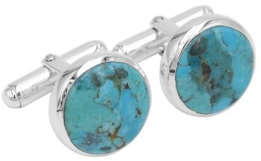 Blauer Türkis-Edelstein-Manschettenknöpfe, Schmuck für Herren, 925er-Sterlingsilber, Manschettenknöpfe für Hochzeit, Party, einzigartiges Geschenk, 14 mm, Sterlingsilber, blauer Türkis, 14MM,