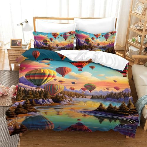 GZCVBDYUY Heißluftballon 3D Gedruckt Bettwäsche Sets 3 Teilig Bettbezug Set Mit Kissenbezügen Soft Microfaser Luxus Modern Mit Reißverschluss Für Erwachsene Und Kinder Single(140x200cm)