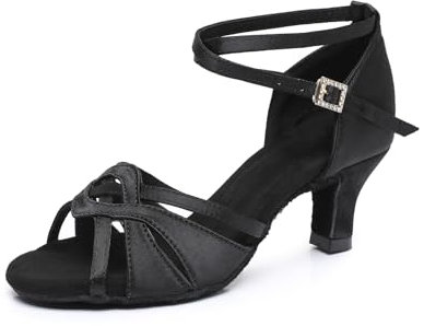Rosefinch Zapatos de Baile Latino para Mujer Zapatos de Baile de salón Profesional Salsa Tango Negro 5cm Tacón 38EU