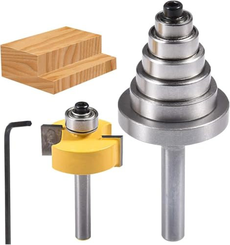 HOHXEN Rabbet Router Bit con 6 rodamientos ajustables, fresa para ranuras de carburo cementado, para la carpintería y herramientas de bricolaje [Diámetro del vástago: 6,35 mm(1/4)
