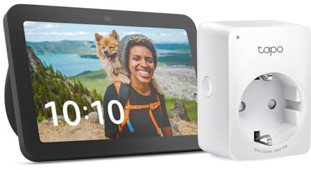 Echo Show 8 (3. Gen.) | Anthrazit + TP-Link Tapo P110MA WLAN-Steckdose mit Energieverbrauchskontrolle, Funktionert mit Alexa - Smart Home-Einsteigerpaket
