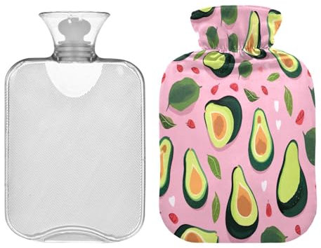 Ewusp Cute Avocado Hot Water Bottle with Cover, 1L Hot Water Bag for Neck Shoulder Pain Relief, Menstrual Cramps, Hand Feet Warmer, Hot Compress and Cold Therapy
